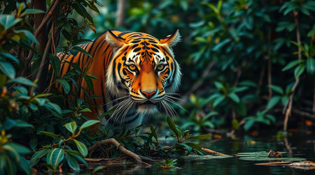 Portrait of Sumatran Tiger in natural habitat, Thailand.の写真素材
