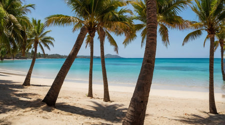 Palm trees on tropical beach in Koh Lipe, Thailand.