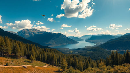 Panoramic view of Lake Wakatipu, Queenstown, New Zealandの写真素材