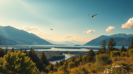 Mountains and lake in Alaska, USA. Beautiful summer landscape.の写真素材