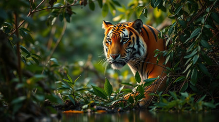 Close up of Sumatran Tiger in natural habitat.