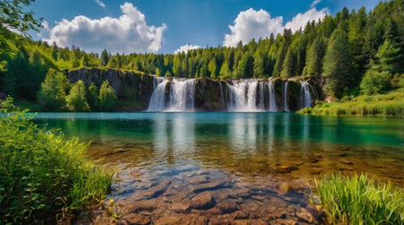 Panoramic view of Plitvice Lakes National Park, Croatiaの写真素材