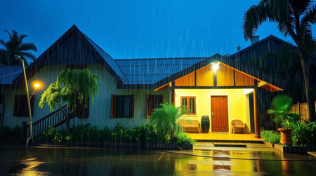 A quiet shoreline lit by warm orange dawn light.の写真素材