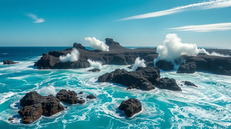 A soft, glowing horizon reflecting across silent water.の写真素材