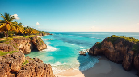 Panorama of beautiful beach in Seychellesの写真素材