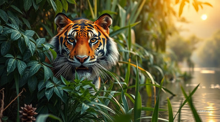 Beautiful tiger in the jungle. Tiger in the natural habitat.の写真素材