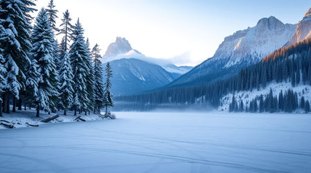 Beautiful winter landscape of Lake Louise in Banff National Park, Canadaの写真素材