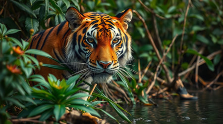 Close up of Sumatran tiger in natural habitat.の写真素材
