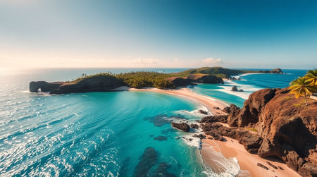 Aerial view of beautiful beach with turquoise water. Panoramaの写真素材