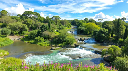 Waterfalls in the park of the city of Zamora, Spain