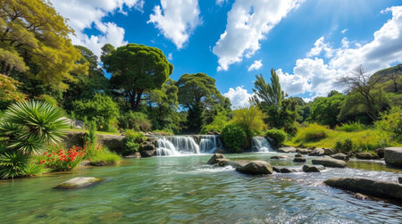 Waterfall in the botanical garden of Villa Taranto, Italy
