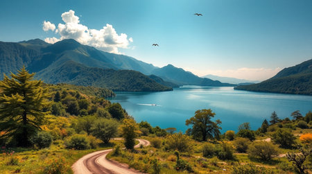 Panoramic view of Lake Wanaka, South Island, New Zealandの写真素材