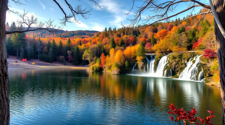 Autumn view of Plitvice Lakes National Park in Croatia.
