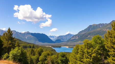 Mountains and lake in Glacier National Park, Montana, USA.