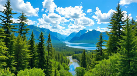 Panoramic view of mountain lake in the summer, Siberia, Russia