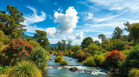 Landscape view of a river flowing through a forest