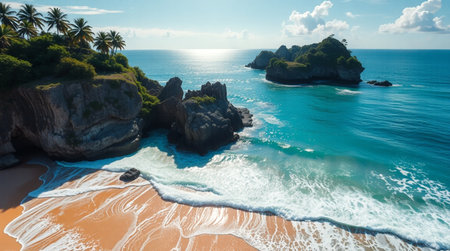 Aerial view of beautiful tropical beach in Nusa Penida, Bali, Indonesiaの写真素材