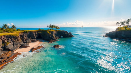 Panoramic aerial view of beautiful beach in Costa Ricaの写真素材