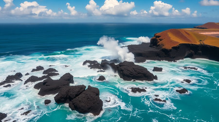 Aerial view of the famous volcanic island of Lanzarote, Canary Islands, Spain