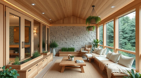 Interior of a modern wooden house. 3d rendering mock up