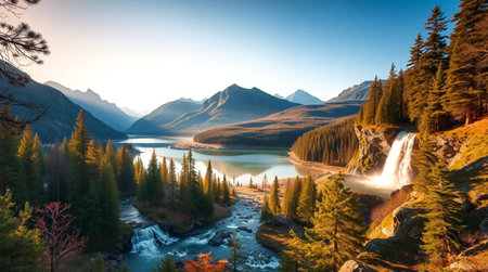 Beautiful autumn landscape in the Canadian Rockies. The concept of active and photo tourismの写真素材