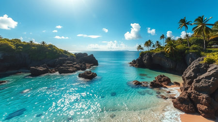 Panorama of beautiful beach in Seychelles - nature background