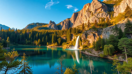 Waterfall in Dolomites, Italy. Landscape of Dolomites.の写真素材