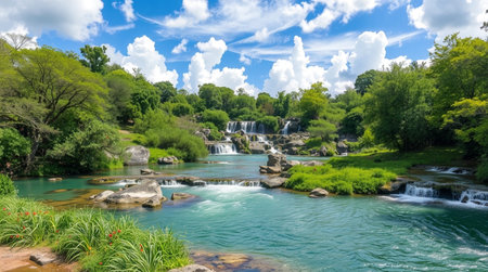 Panoramic view of the beautiful waterfall