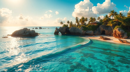 Tropical beach at Seychelles - nature and travel background
