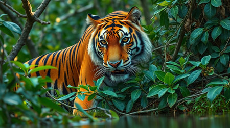 Sumatran tiger (Panthera tigris altaica) in natural habitat