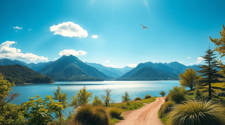 Panoramic view of Lake Wakatipu, Queenstown, New Zealandの写真素材
