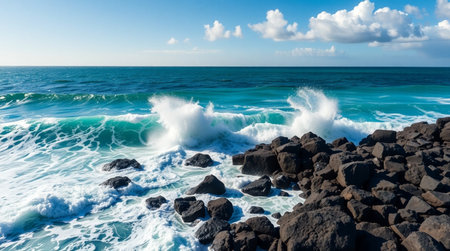 Beautiful seascape with waves crashing on the rocks in Hawaii