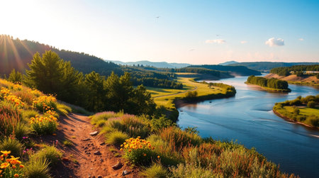 Panoramic view of the Vistula River at sunset, Poland