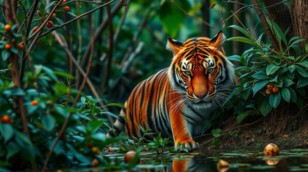 Sumatran tiger in the jungle. Wildlife scene from nature.