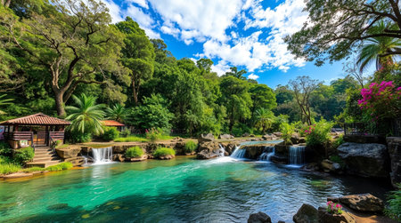 Waterfall in the tropical forest. Beautiful landscape of tropical forest.の写真素材