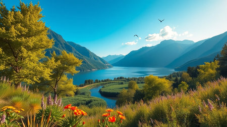 Panoramic view of Lake Wakatipu, Queenstown, New Zealandの写真素材