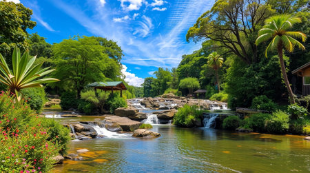 Waterfall in the park of Montego Bay, Rio Grande do Sul, Brazil