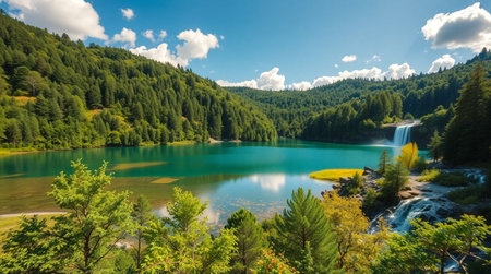 Panoramic view of the beautiful Plitvice Lakes National Park in Croatiaの写真素材