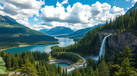 Beautiful mountain lake in the Canadian Rockies. Panoramic view