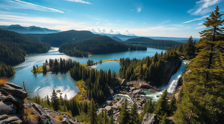 Panoramic view of Queen Mary lake in Jasper National Park, Alberta, Canadaの写真素材
