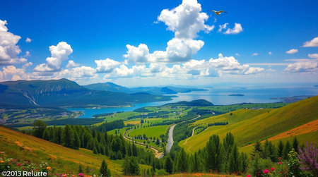 Beautiful summer landscape with lake and mountains. Ukraine, Europe.