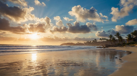 Strong waves crashing into bright coastal slope.の写真素材