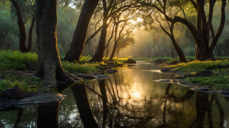Ancient forest river coated in ivy and moss.の写真素材