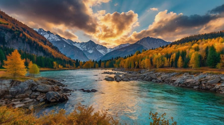 Scenic viewpoint overlooking peaks and meadows.の写真素材