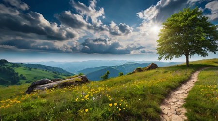 Waterfall dropping through green river canyon.の写真素材
