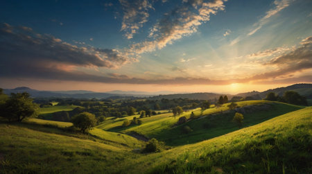 A majestic waterfall pours into a wide lake bordered by evergreen forests, seen in crisp and vivid 4K.の写真素材