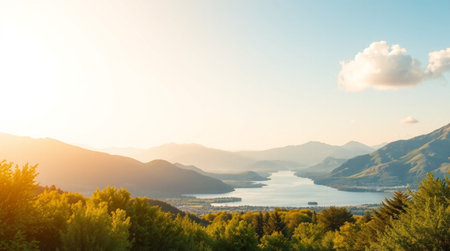 A glowing forest lake captures reflections of a soft-flowing waterfall.の写真素材
