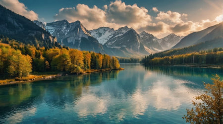 A stunning ridge lit by the soft glow of the setting sun.の写真素材