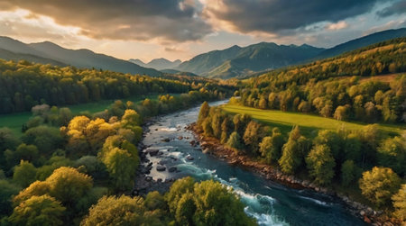 A calm open field dotted with grazing horses.の写真素材
