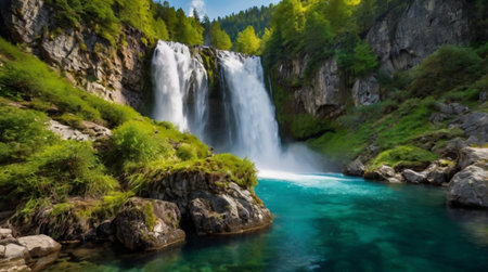 A quiet snowy path glowing under soft winter light.の写真素材